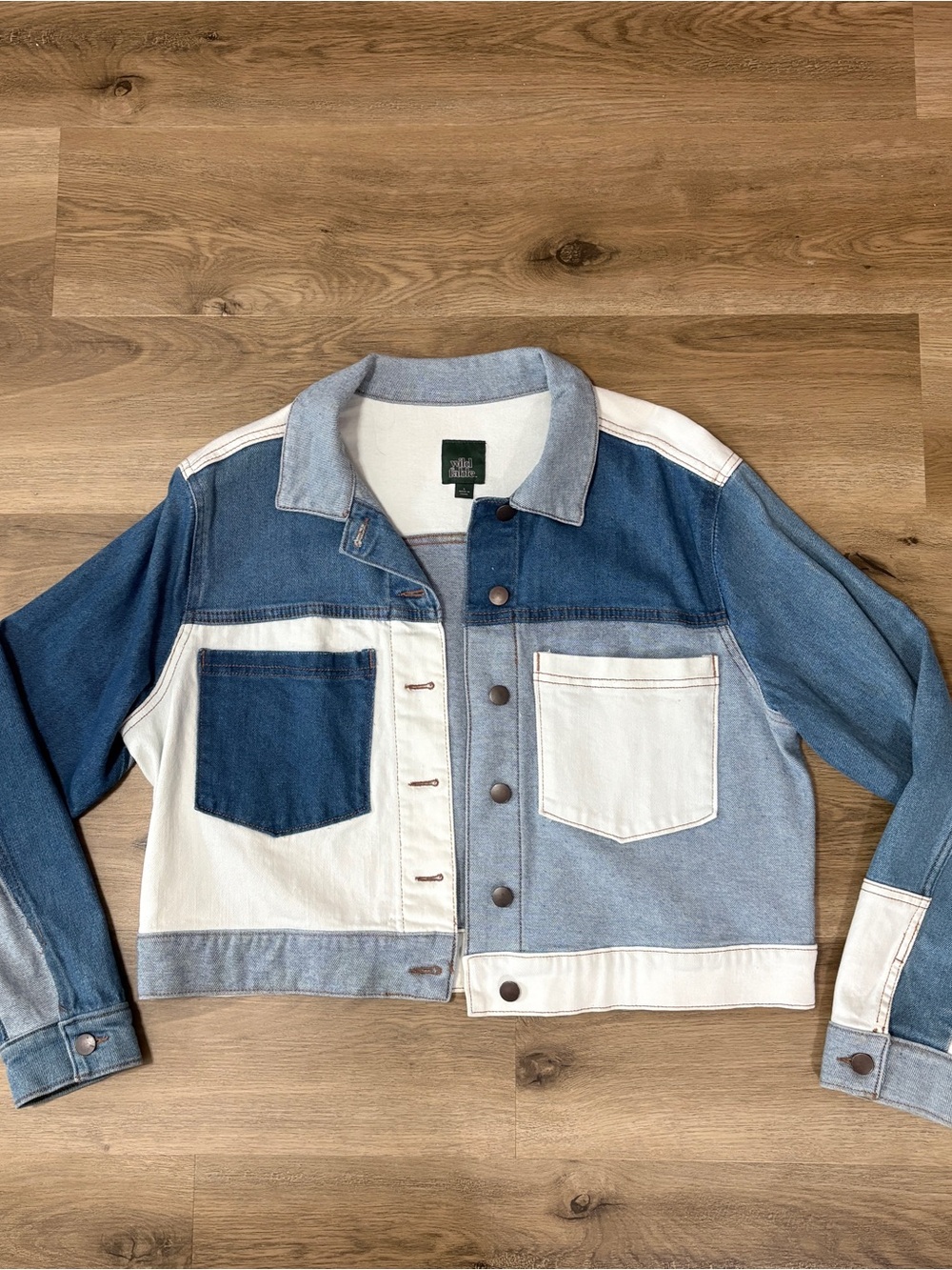 Patchwork Two-Tone Denim Jacket - Blue & White